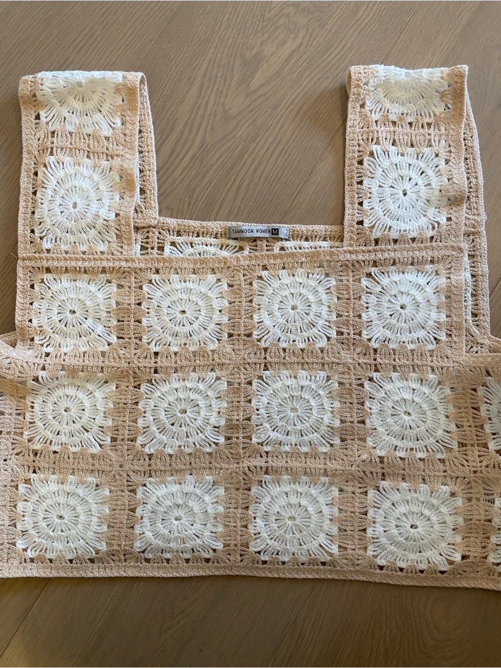 Crochet Square Tank Top - Cream and Tan new condition